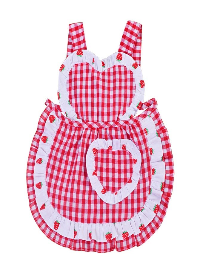 Love Potato Kids Aprons for Girls - Cute Gingham Toddler Girl's Apron for Ages 1-3 Years (Red2) - Image 1